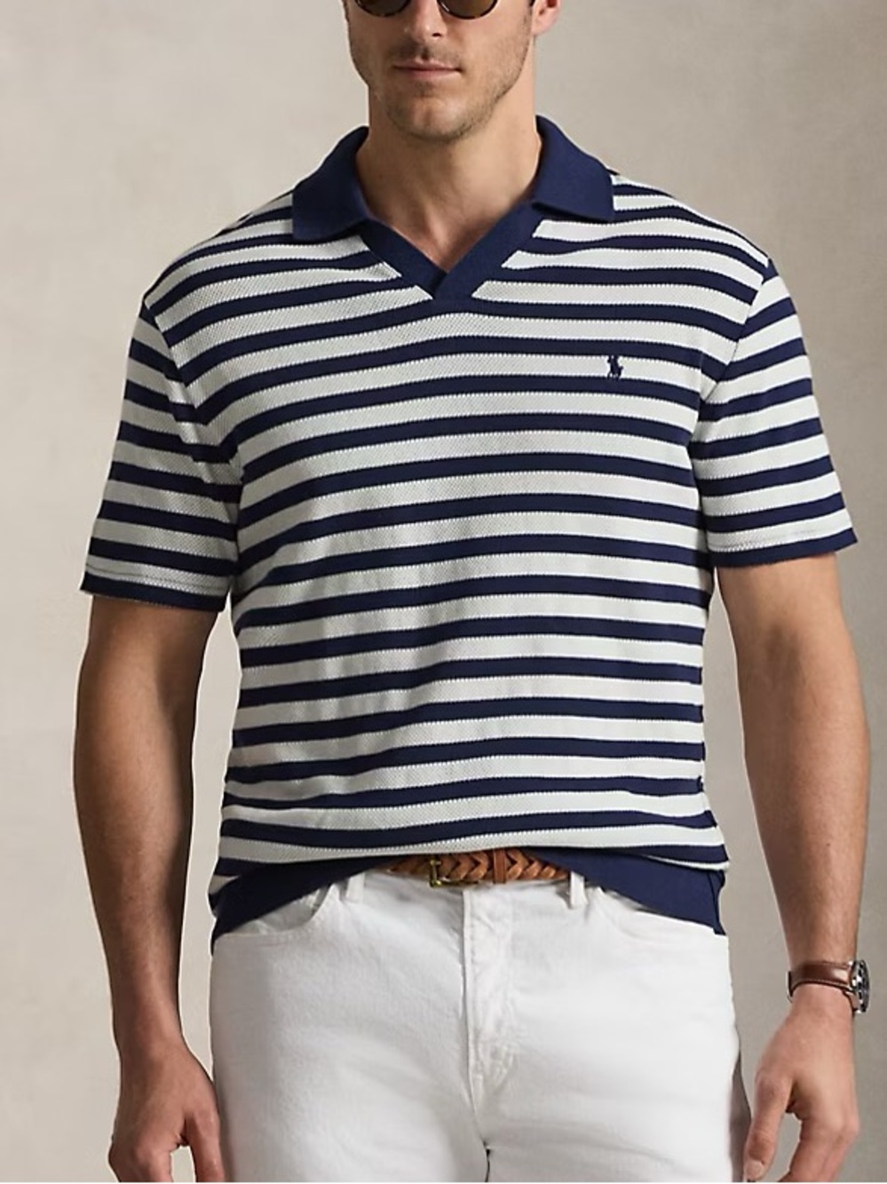 Ralph Lauren Striped Pointelle-Ribbed Polo Shirt